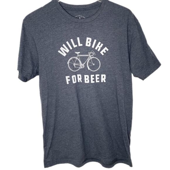 Mens Magic Pine Outfitters Will Bike for Beer Graphic Short Sleeve Shirt Sz M - Picture 1 of 2